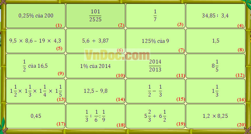 Đề thi Violympic Toán lớp 5 vòng 19